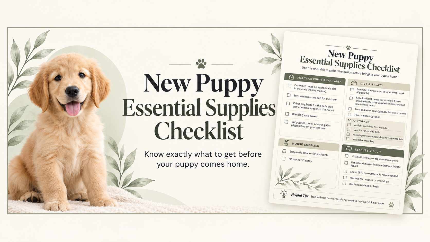 New puppy supplies checklist example